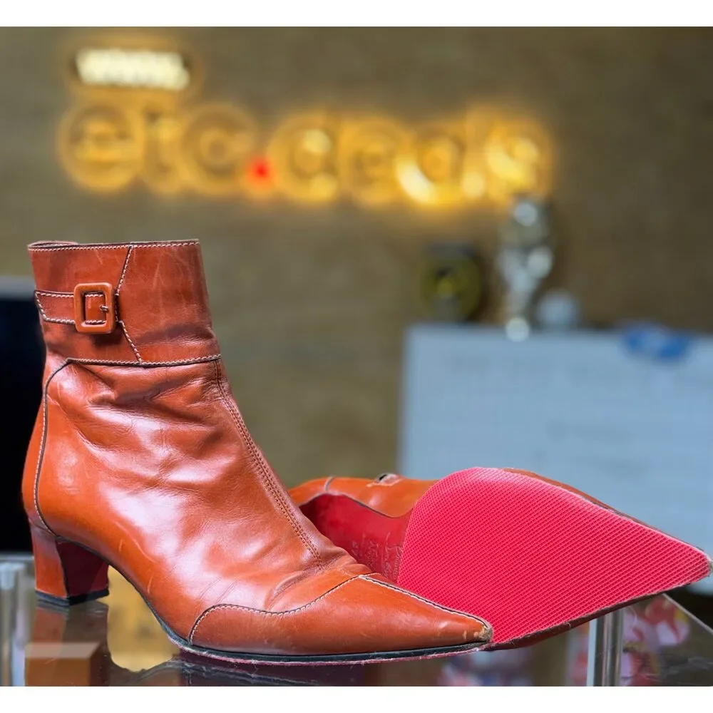 CHRISTIAN LOUBOUTIN Vintage Brown Leather Pointed-Toe Ankle Boots – Women’s 37